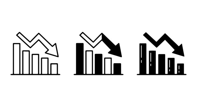 Bar graph with a downward arrow illustrates a decline in data or financial performance.