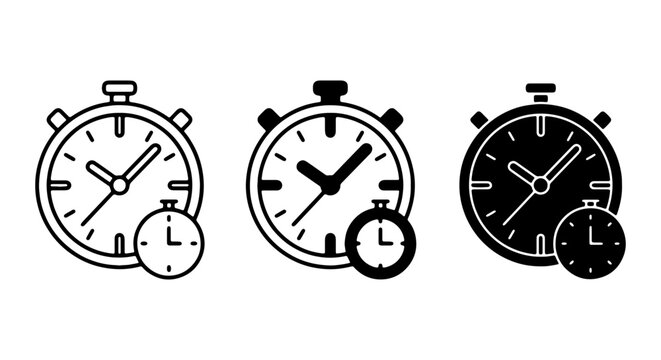 Stopwatch icons with smaller clock symbols indicate time management, deadlines, and scheduling in a concise graphic.