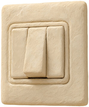Cream colored textured triple light switch on wall