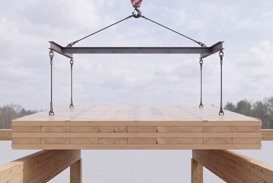Five-Ply CLT Floor Panel with Alternating Grain Lifted by Crane