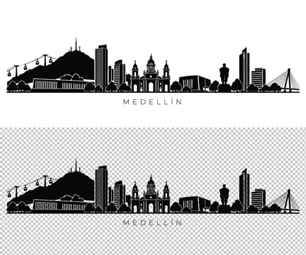 Medellin city skyline silhouette, colombia