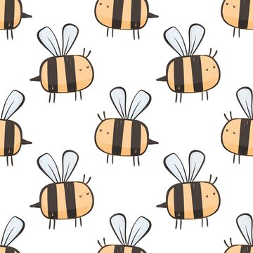 seamless pattern with cartoon bees. Colorful illustration flat style for kids. hand drawing. baby design for fabric, print, wrapper, textile