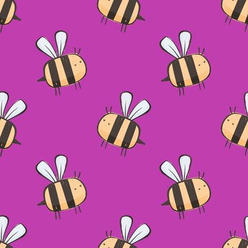 seamless pattern with cartoon bees. Colorful illustration flat style for kids. hand drawing. baby design for fabric, print, wrapper, textile