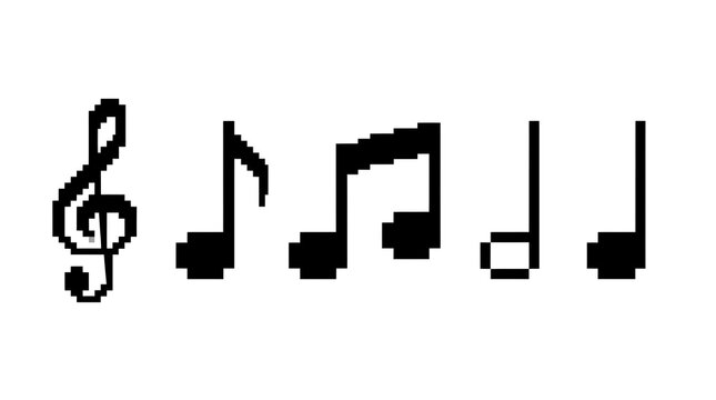 Black Musical Notes and Treble Clef Symbols on a White Background