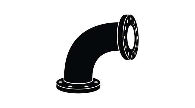 Elbow pipe fitting with flange black silhouette