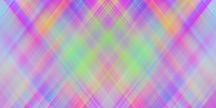Abstract pastel rainbow plaid cross hatch gradient background, vibrant pink and purple diagonal intersecting line pattern texture for wrapping paper and cover design