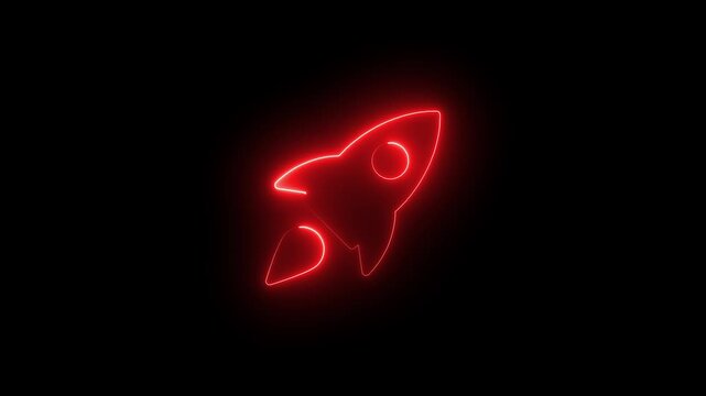 Red neon rocket animation: glowing space launch symbol for tech, startup, and innovation projects