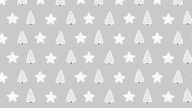 Seamless animated Christmas pattern with trees and stars