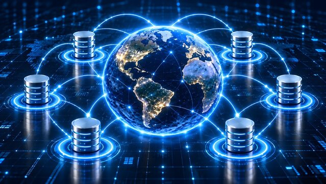 Global Database Network Connecting Distributed Data Servers Worldwide for Enterprise Infrastructure and Digital Information Exchange