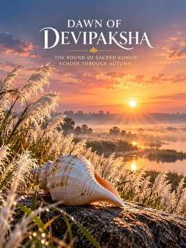 Devipaksha serene autumn morning background with blooming kash phool and river sunrise