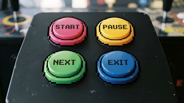 Colorful Start Pause Next and Exit Buttons for a Video Game Interface