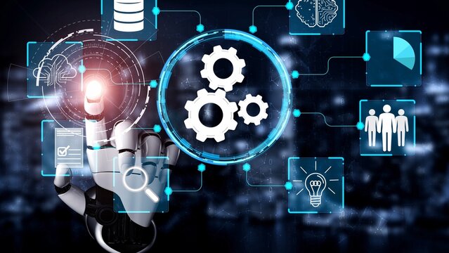 Futuristic Interface Displaying Data Management and Automation with Robotic Hand in Modern Digital Environment. Entropy.