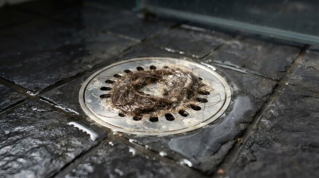 Clogged Shower Drain Full of Hair Water