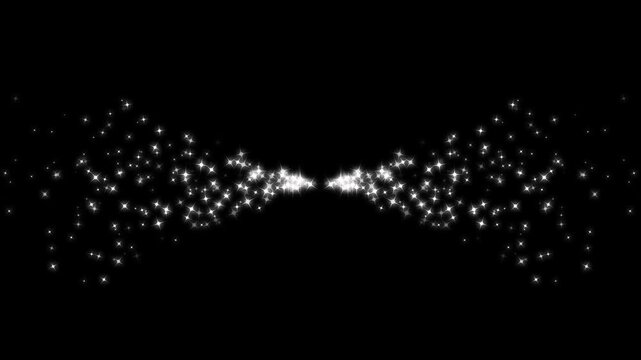 White luxury glitter sparkles line trail, 4k magic glitter sparkle transition, pixie star particles, fast glittering star lines and twinkling fairy shimmer video on black screen.