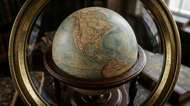Antique World Globe in a Vintage Library Setting