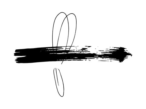 Black ink brush stroke with delicate line art dragonfly overlay on white