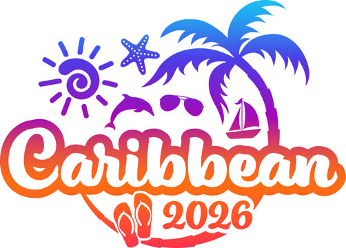 Caribbean 2026 with Vacation and Trip Elements - Palm Tree Sunglasses Tropical Flowers