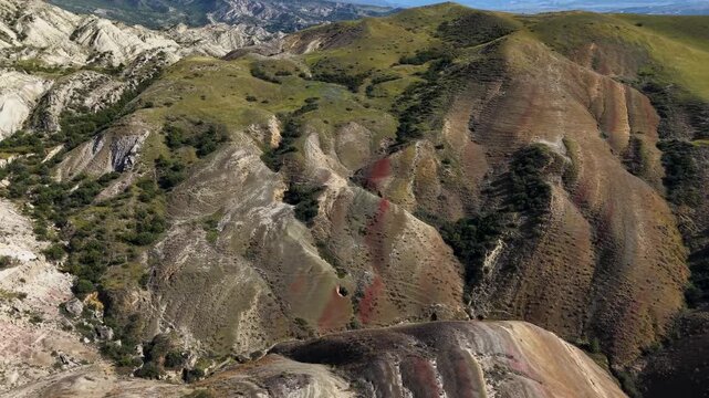Aerial view of colorful mountains in Kaspi, Georgia