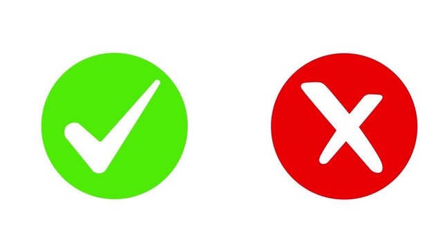 Green Check Red Cross Icon Set Motion graphics of concept on white Background animation 4k video