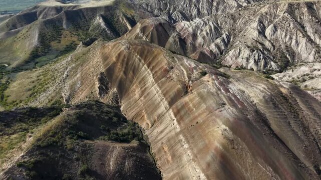 Aerial view of colorful mountains in Kaspi, Georgia