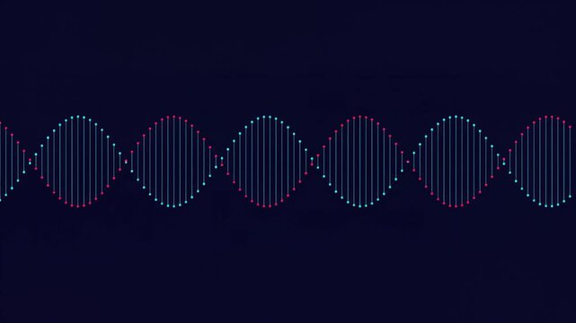 Abstract DNA double helix strand digital illustration on dark blue background, concept of biotechnology and genetic research