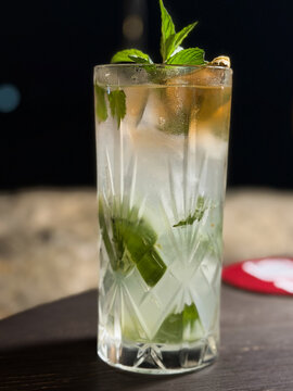 fresh mojito cocktail with mint, lime, crushed ice