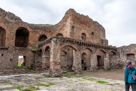 Female Tourist Inside the Ninfeo at Villa dei Quintili Rome