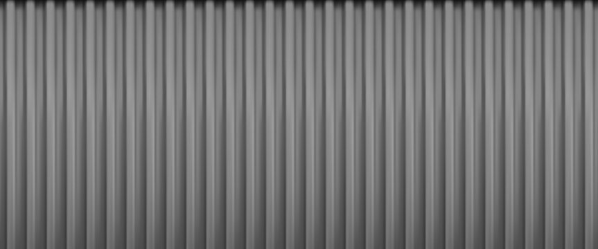 Grey vertical corrugated metal container seamless texture. Roof, facade, garage vertical line panel pattern. Realistic siding cargo container bg. Vector illustration