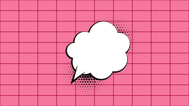 Comic speech bubble with halftone pattern on a pink background