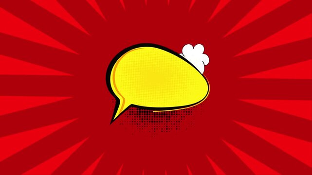 Comic book speech bubble with yellow design on a red sunburst