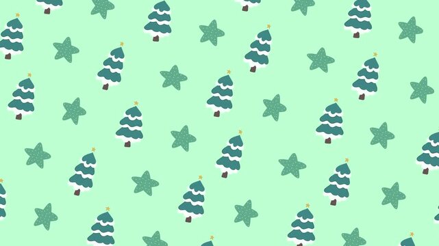 Seamless Christmas pattern with moving trees and stars