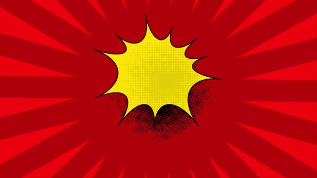 Comic book style red background with yellow explosion burst for text