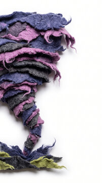 Tornado made from layered textured fabric in purple and green  