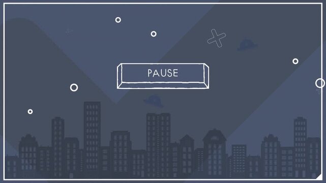 Dark city night stream loop background with hand drawn pause button. Ideal for stream pauses, night broadcast intermissions, and gaming timeouts.