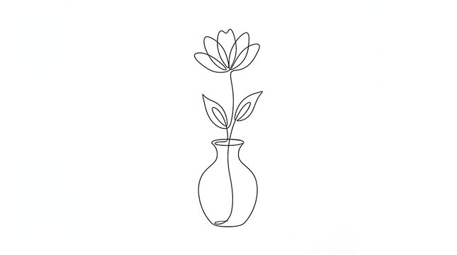 Minimalist continuous line art of a single flower in a vase