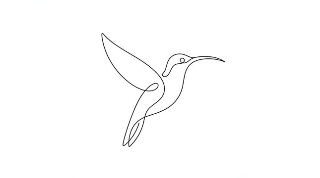 Continuous single line drawing of a flying hummingbird
