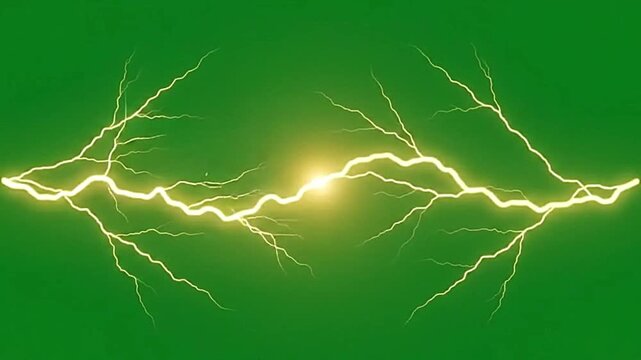 Yellow lightning bolts flashing on green screen chroma key video clip background animation