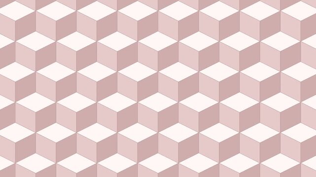 Blush pink isometric diagonal cube wave, a wave travelling diagonally across a field of cubes, seamless looping geometric background