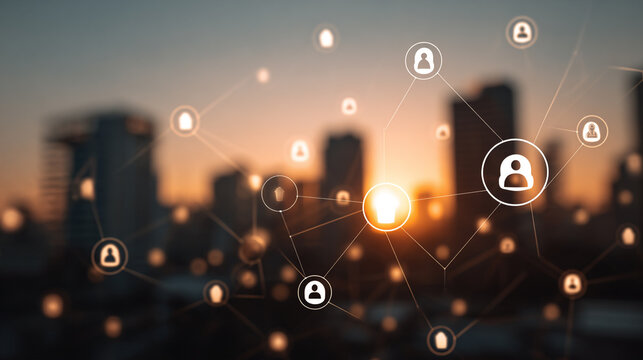Smart digital Innovation city with connection network reciprocity over the city of future smart wireless digital city and social media networking systems that connects people with in city