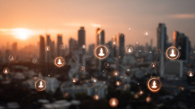 Smart digital Innovation city with connection network reciprocity over the city of future smart wireless digital city and social media networking systems that connects people with in city