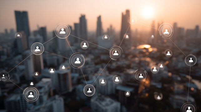 Smart digital Innovation city with connection network reciprocity over the city of future smart wireless digital city and social media networking systems that connects people with in city