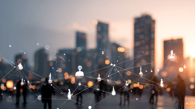 Smart digital Innovation city with connection network reciprocity over the city of future smart wireless digital city and social media networking systems that connects people with in city