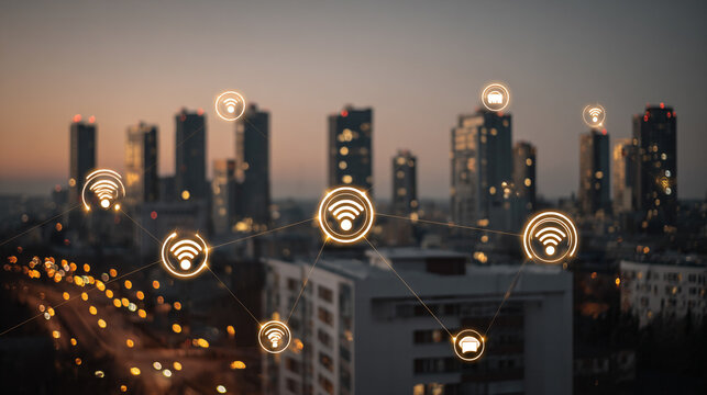 Smart digital Innovation city with connection network reciprocity over the city of future smart wireless digital city and social media networking systems that connects people with in city