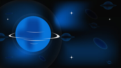 Blue Saturn planet with rings and stars in dark galaxy space background.Vector illustration. © Khulqi