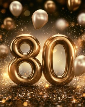 Glamorous birthday card for an 80th birthday with gold number