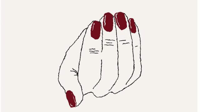 Animated female hand with red manicure and polished nails vector illustration