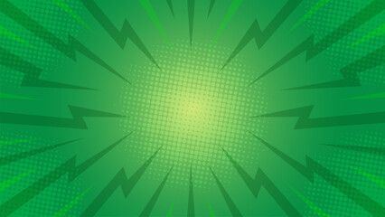 Green Cartoon Comic Lightning Bolt Halftone Text Banner Background © Khulqi