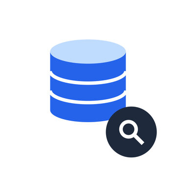 Database search magnifier flat vector icon