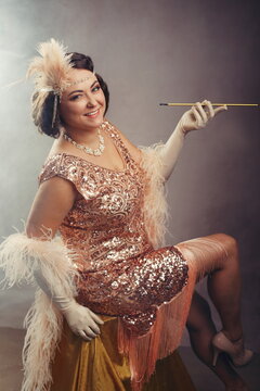 1920s Flapper Woman with Cigarette Holder in Sequin Dress - Great Gatsby Style
