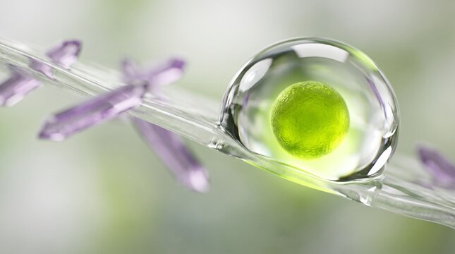 Algae sphere releases glow within membrane droplets